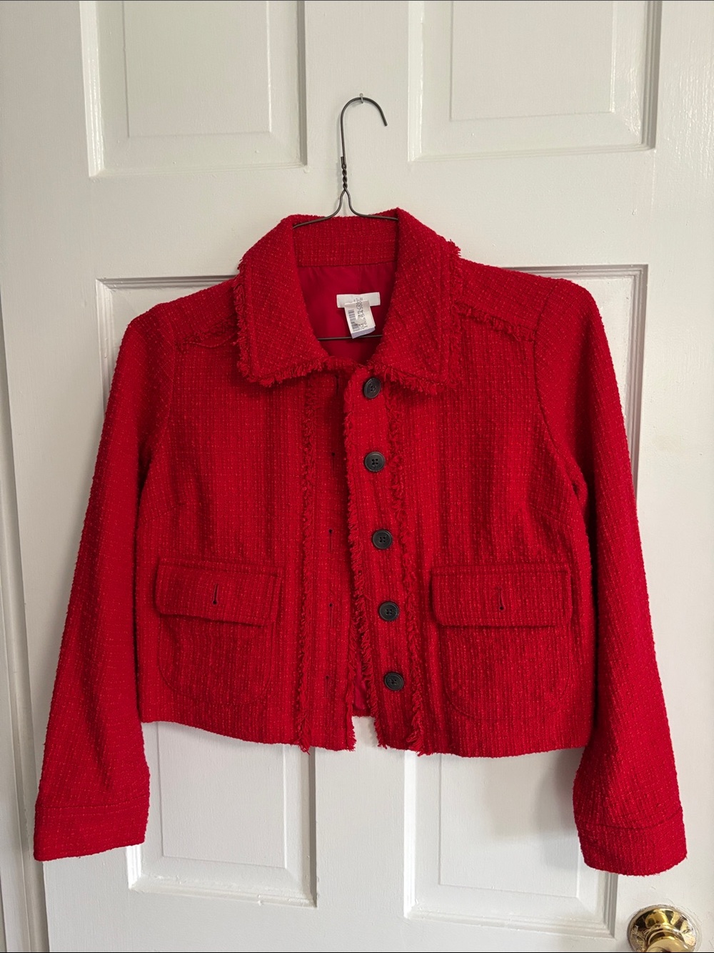 J. Jill Red Textured Cropped Jacket